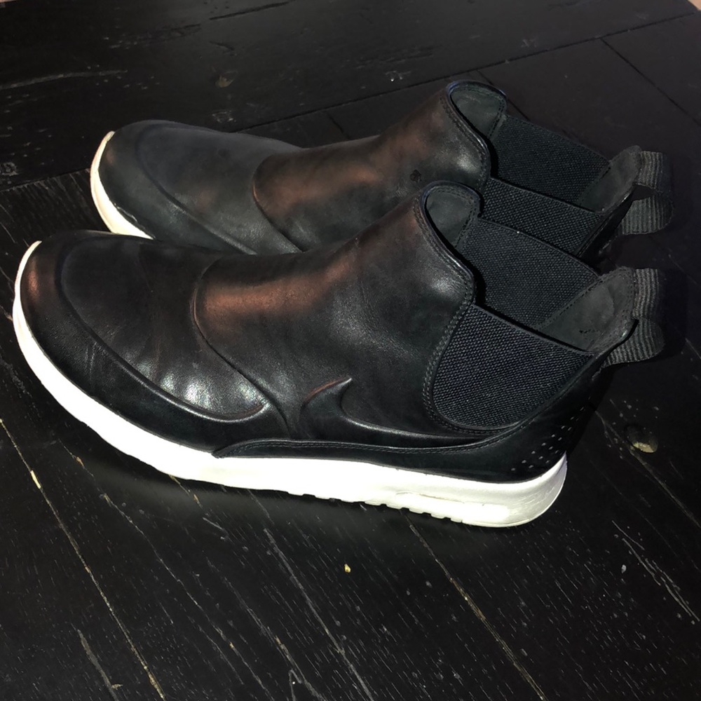 Black Leather Nike Slip On High Top Sneakers